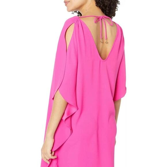 Trina Turk Haipo Shift Dress Hot Pink Flutter Sleeve Tie-Back | Size Small - Picture 5 of 15